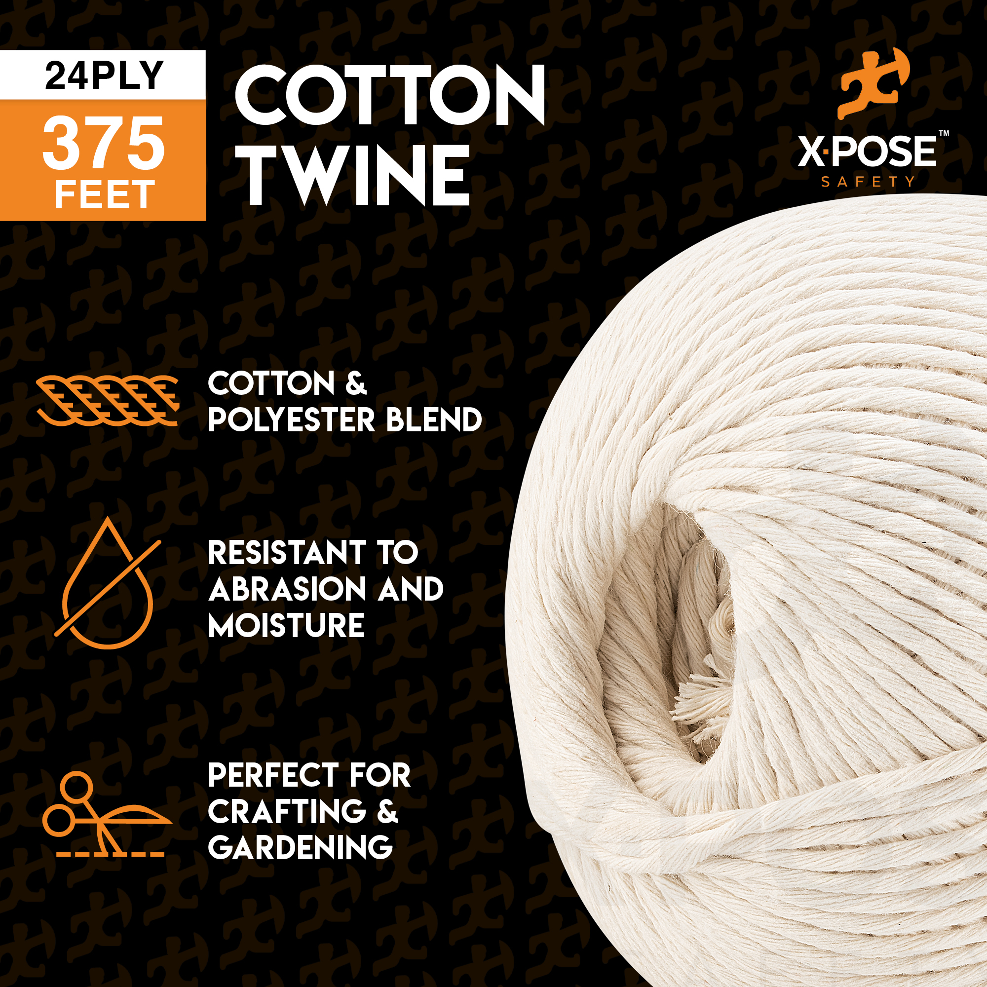 Cotton Twine, L: 315 m, 1 mm, Thin Quality 12/12, Black, 220 G, 1 Ball