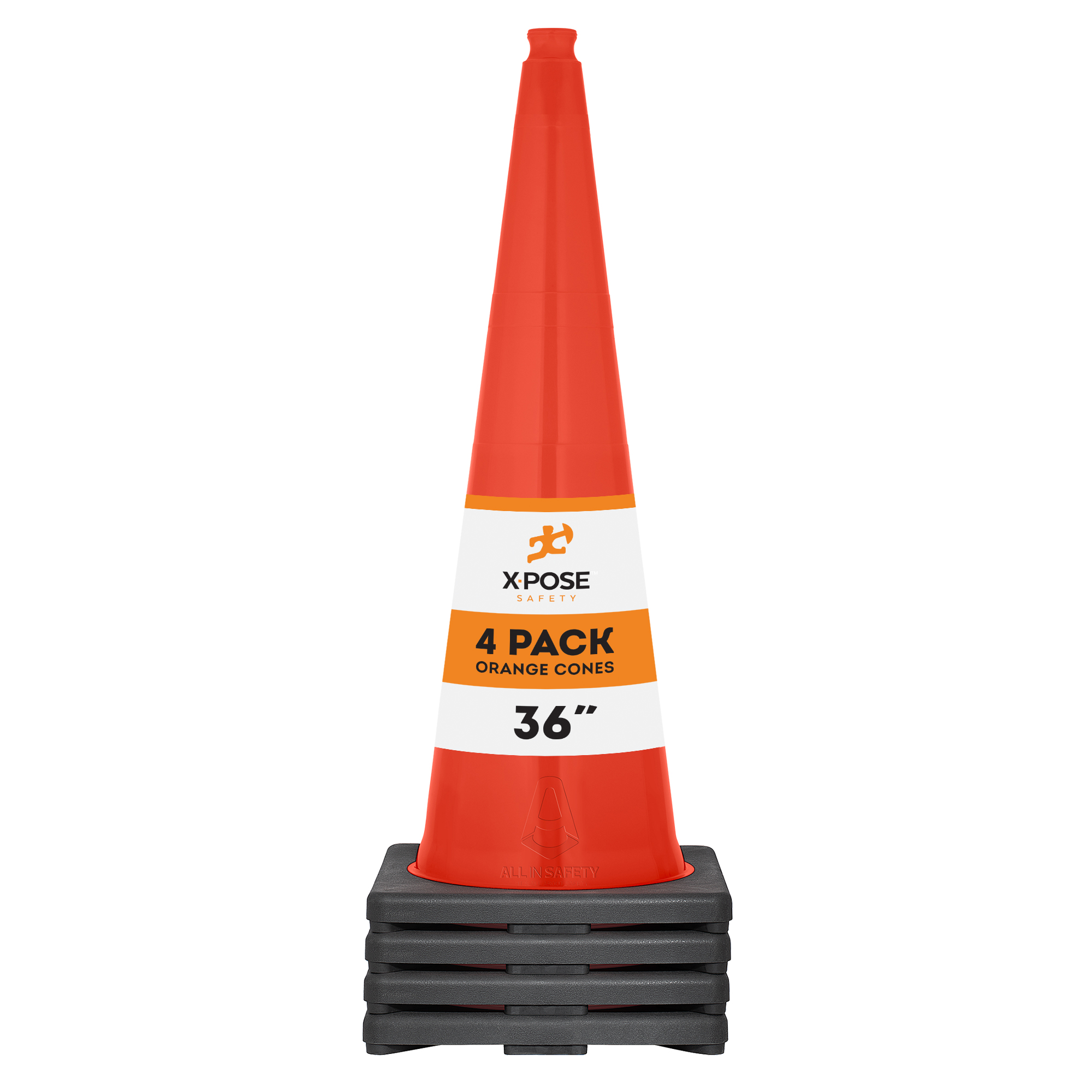 4 of Orange Traffic Cones 36 Inch - Multipurpose PVC ...